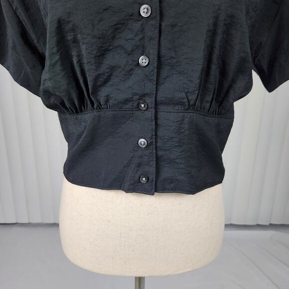 Madewell Drapey Banded-Bottom Button-Down Crop Top Black Women's Size Medium New - Picture 8 of 11